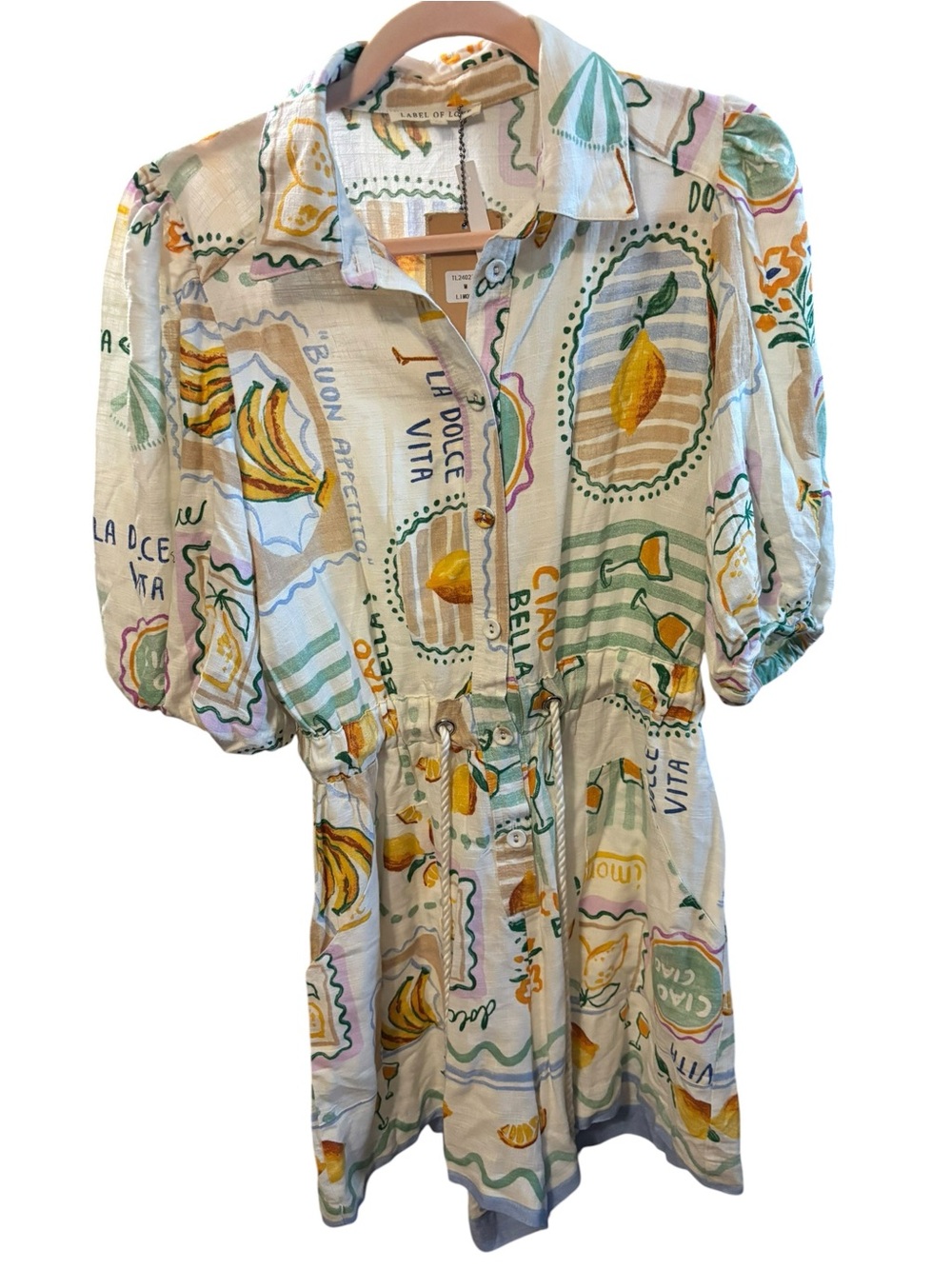 La Vie En Rose Cream with Lemon & Mint Graphic Print Romper - Picture 2 of 11